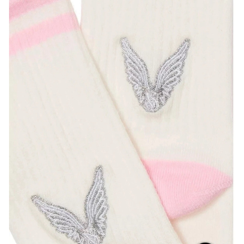 Women's Victoria's Secret Cream Pink Angel Wings One Size Ribbed Crew Socks - Picture 2 of 3
